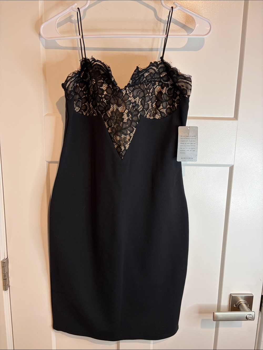 Black Lace-Trim Spaghetti Strap Mini Dress